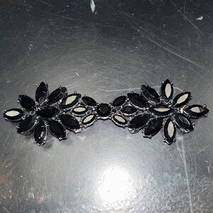 Oscar de la Renta Black Marquise-cut  Floral Belt Buckle Made in USA Statement